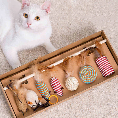 Wood Cat Toy Feather Set