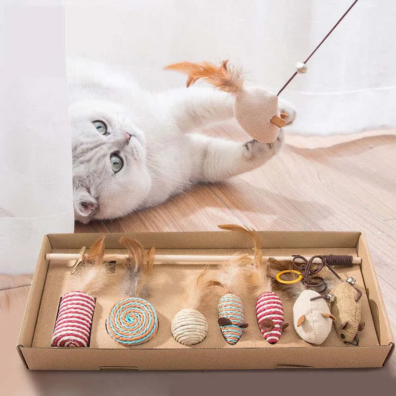 Wood Cat Toy Feather Set